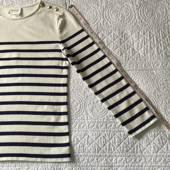 Sezane Loic Mariniere Breton Stripe Shirt White Ecru Blue XS - Picture 13 of 17